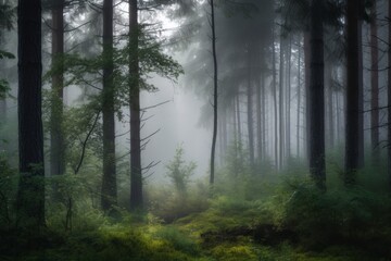 Fototapeta premium A tranquil forest where the trees are made of soft clouds, serene and calm