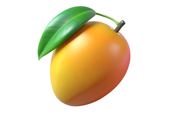 3D cortoon style Fresh mango fruit with green leaf on transparent background