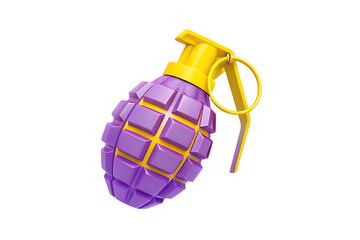 3D cortoon style Stylized purple and yellow grenade illustration on transparent background
