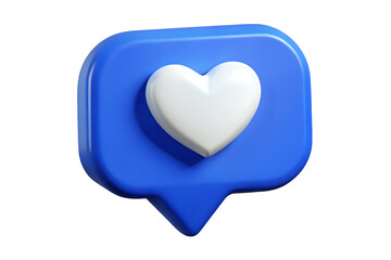 3d blue like notification icon with white heart on transparent background
