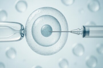 IVF process: artificial fertilization under microscope. Macro image shows the IVF (in vitro fertilization) procedure, where a sperm cell is injected into an egg using a needle.
