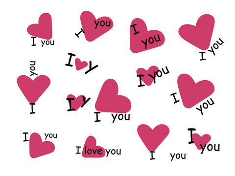 Fototapeta Set of hearts and inscriptions I love you on a white background.Valentine's Day.Red Valentine Hearts Set