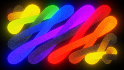 abstract unfocussed grainy background, twisted line glowing with colorful gradient, retro film...