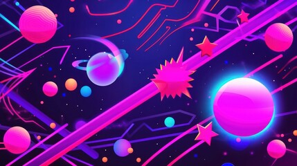 Fototapeta premium Abstract Space Scene with Planets Stars and Geometric Shapes Illustration