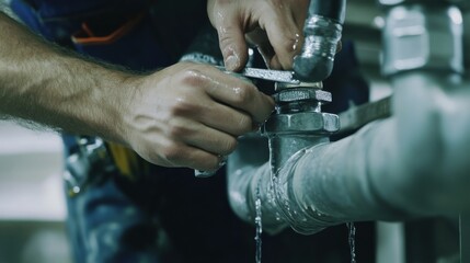 Plumber fixing water leakage at a construction site. Featuring precision and expertise
