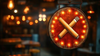 Illuminated Cigar Sign in Warm Cozy Atmosphere with Vintage Charm and Rustic Appeal for Bar or