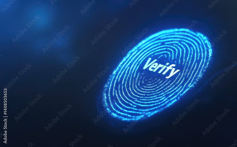 Poster digital fingerprint featuring word verify on futuristic background