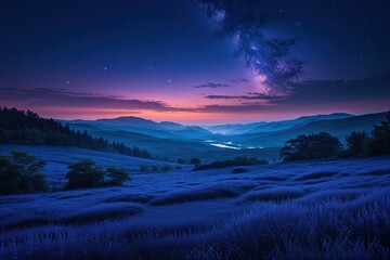 Serene Indigo Landscape at Nightfall with Striking Hues and Vivid Beauty