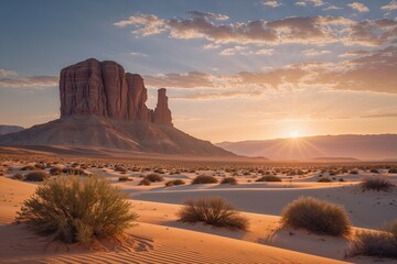 Naklejka premium Explore the Tranquil Desert Landscape at Sunrise