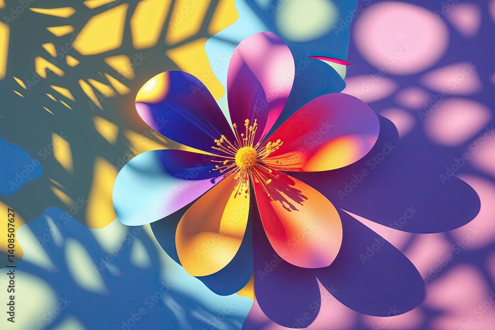 Poster abstract flower with colorful shadows and patterns