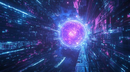 Obraz premium Quantum AI Core Evolving into Digital Consciousness