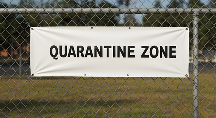 Restricted Area Quarantine Zone Sign Hanging on a Chain Link Fence