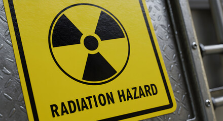 Alert Sign Depicting Radiation Hazard Symbol on Metallic Structure