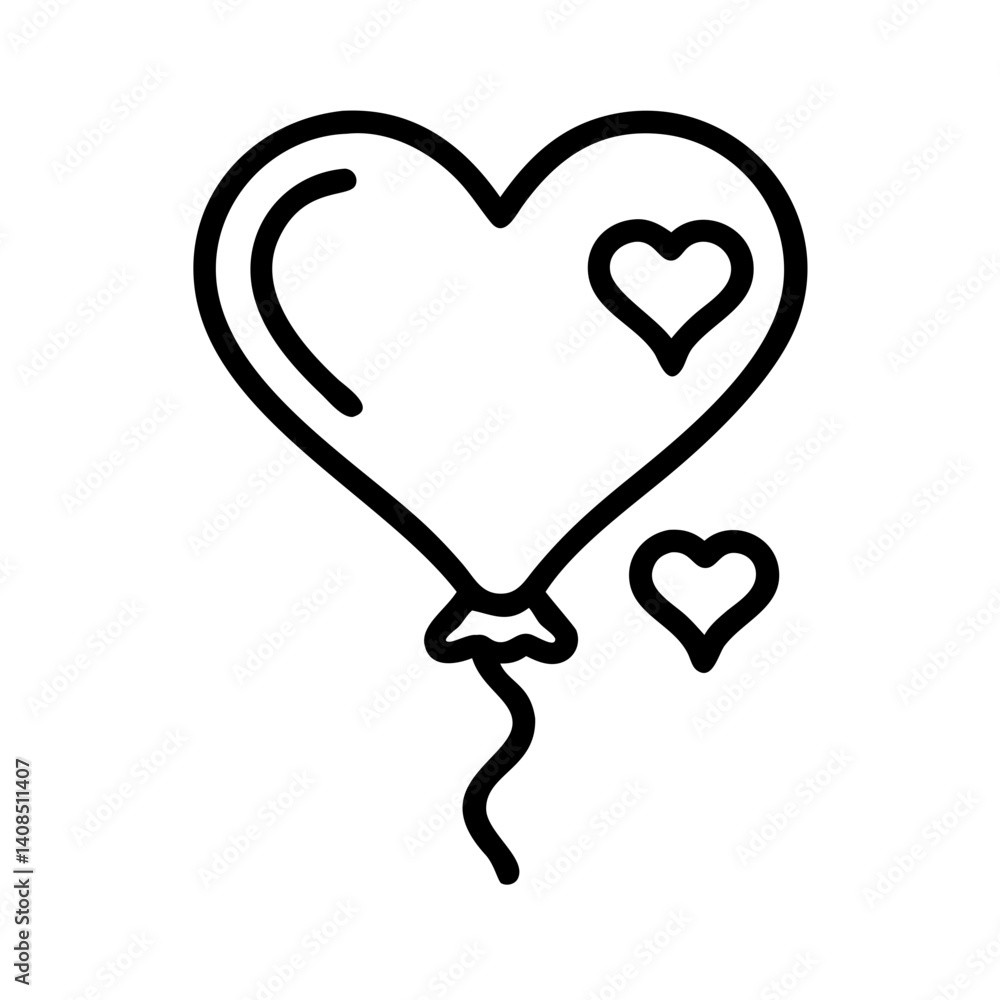 Aufkleber heart shaped balloon with a smaller heart inside and a heart floating next to it in outline style