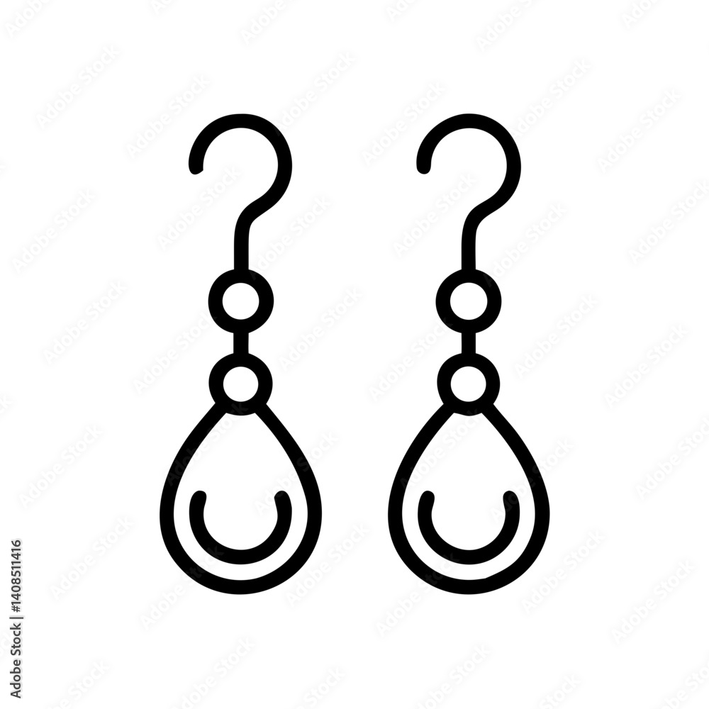 Poster illustration of a pair of teardrop earrings with hooks and circular accents in a simple line art sty