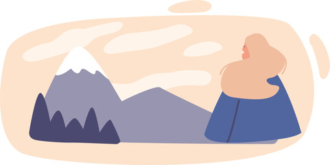 Woman experiencing mountain ridge view