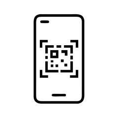 Smartphone displaying a qr code on its screen for scanning in a simple black and white line drawing style