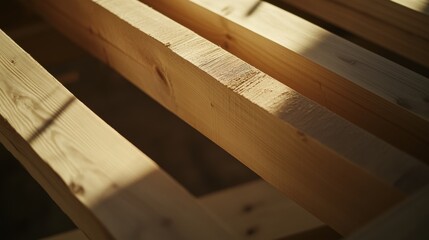 Hispanic carpenter installing wooden beams for a roof structure. Featuring carpentry and construction