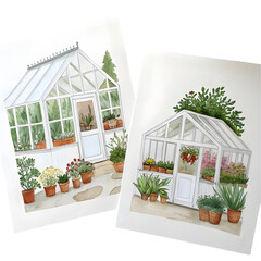 Greenhouse Illustrations: Botanical Prints isolated on transparent background