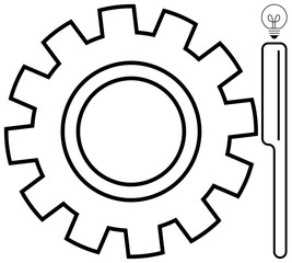 Large gear with a lightbulb on a stick emphasizing innovation, creativity, teamwork, and progress. Ideal for concepts thumbs up engineering, brainstorming, problem-solving, technology, productivity