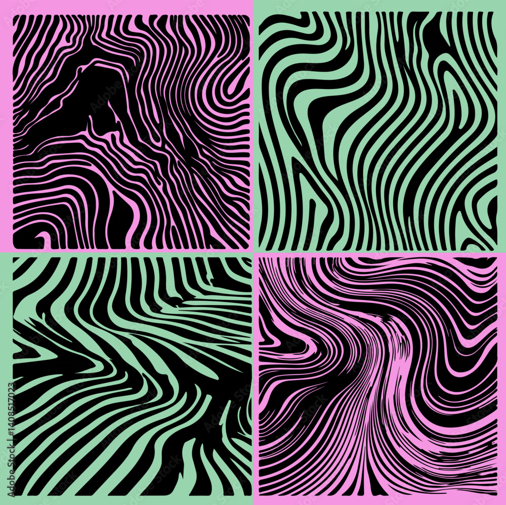 Leinwandbilder vector illustration features vibrant zebra patterns in bold black, pink, and green colors, arranged 