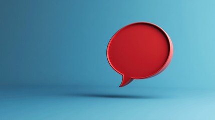 Red speech bubble with a subtle shadow effect, set against a contrasting blue background, ideal for communication-based designs.