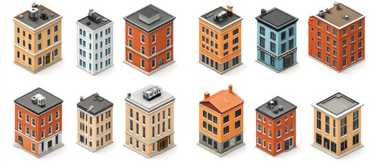 Variety of isometric city buildings