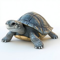 Fototapeta premium A detailed 3D render of a cute baby turtle with a smooth and bright eyes on a white background.