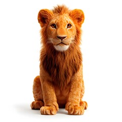Obraz premium An adorable fluffy lion cub sits patiently against a pure white background looking directly at the viewer.