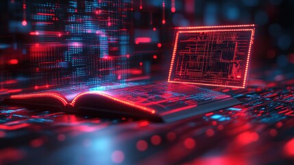 Digital knowledge rests on a futuristic circuit board.