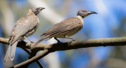A pair of Noisy Friarbirds perched