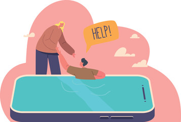 Mother saving child from smartphone