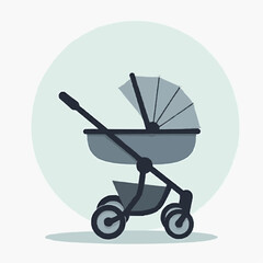 Black Stroller Illustration, Three-Wheel Design

