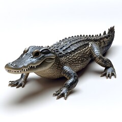 Fototapeta premium A detailed 3D render of an American alligator showcasing its textured skin and powerful jaws against a clean white background.