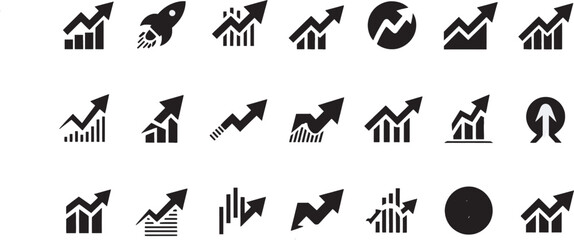 Growth Chart Icons Set, Business Analytics and Success Arrow Vector Symbols