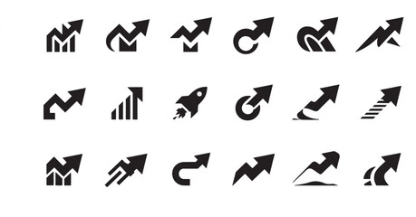 Upward Arrow and Growth Symbol Icons Vector Set for Business and Finance