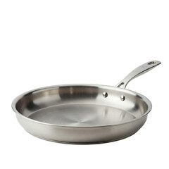 A gleaming stainless steel frying pan, ready for culinary adventures, promising delicious meals and effortless cooking with a brushed metal finish.