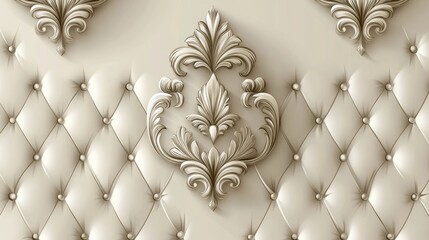 Ornate, light beige, quilted wall panel design.