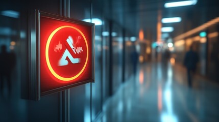 No Smoking Sign in a Modern Corridor with Blurred Background Health and Safety Warning Indoor