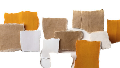 Texture of torn square pieces of paper on white