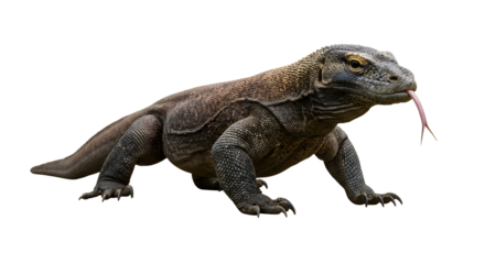 Komodo dragon flicking its tongue on transparent background