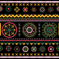 Ethnic seamless in native style. Vector pattern with African art decoration tribal geometric shape symbols. Folk background vector. Tent boarder backdrop. Abstract Aztec line motif