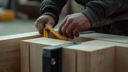 Formwork carpenter assembling wooden molds for a concrete column. Featuring precision and structure