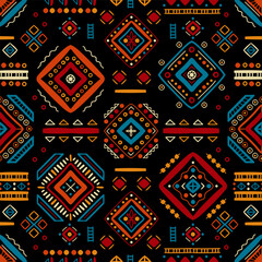 Ethnic seamless in native style. Vector pattern with African art decoration tribal geometric shape symbols. Folk background vector. Tent boarder backdrop. Abstract Aztec line motif