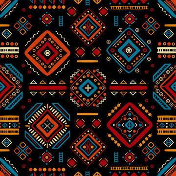 Ethnic seamless in native style. Vector pattern with African art decoration tribal geometric shape symbols. Folk background vector. Tent boarder backdrop. Abstract Aztec line motif