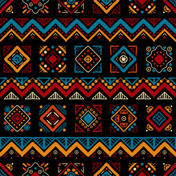 Ethnic seamless in native style. Vector pattern with African art decoration tribal geometric shape symbols. Folk background vector. Tent boarder backdrop. Abstract Aztec line motif