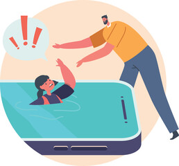 Fototapeta premium Saving child from smartphone drowning