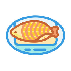 Illustration of Grilled Fish Dish on Blue Plate