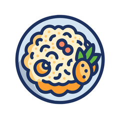 Colorful risotto dish with fruit on plate icon