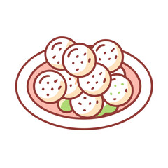 Delicious takoyaki balls illustration on a plate on black